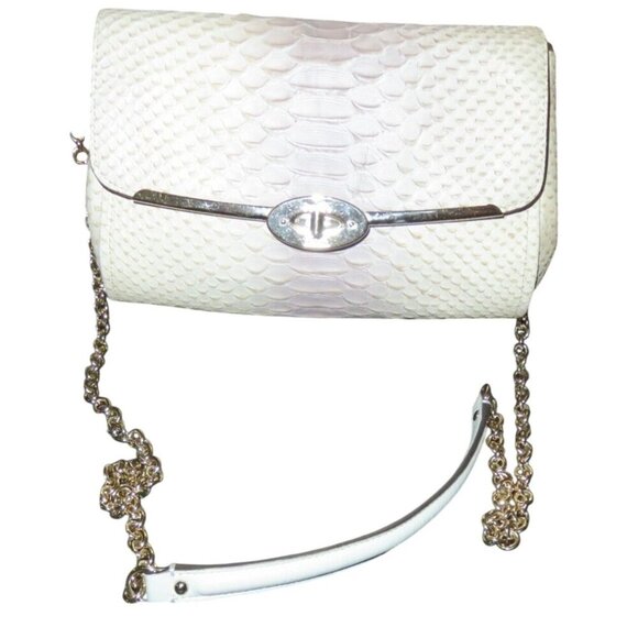 COACH Madison Cream Python Embossed Leather Turn Lock Chain Crossbody